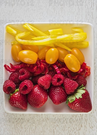 Fruit and vegetables on plate