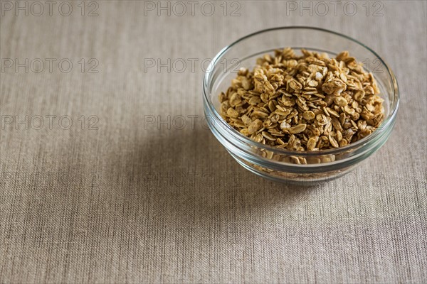 Granola in glass bowl