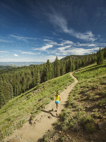 Woman running in mountains