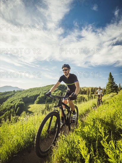 Mature couple during bike trip