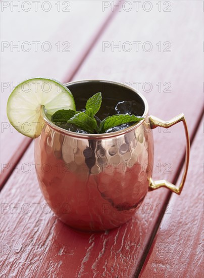 Moscow mule cocktail in silver mug