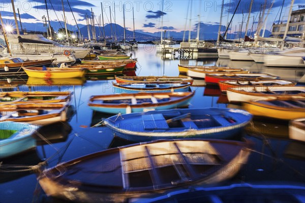Colorful boats in city marina