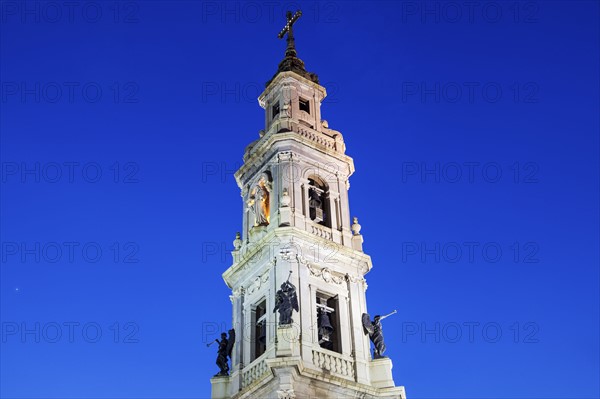 Bell tower of Pontifical Shrine of Blessed Virgin of Rosary at night