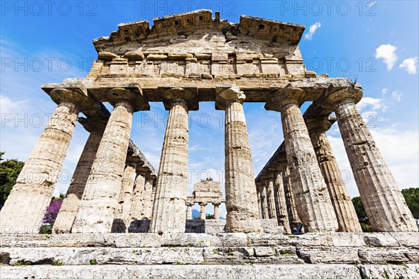 Old architectural columns of Paestum ruins