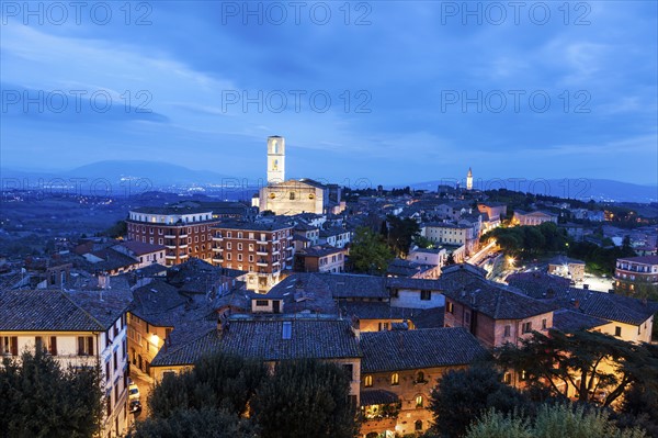 Illuminated Basilica of San Domenico at dusk