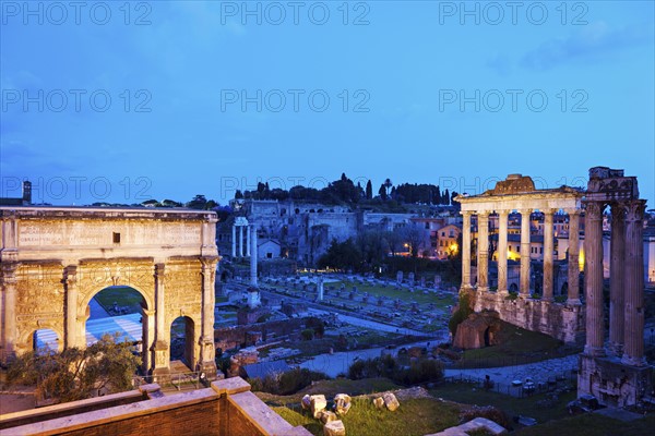 Arch of Septimius Severus and Roman Forum at dusk