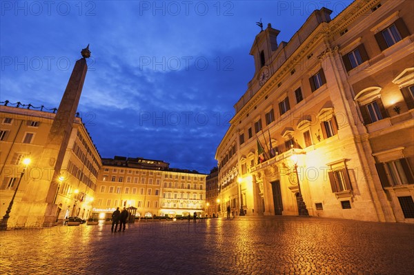 Illuminated Palazzo Montecitorio (Chamber of Deputies of Italy) at dusk