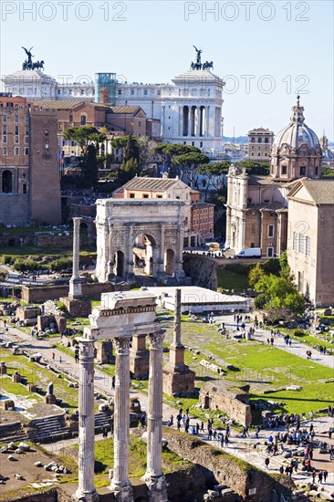 Roman Forum and Monument of Vittorio Emanuele II against sky