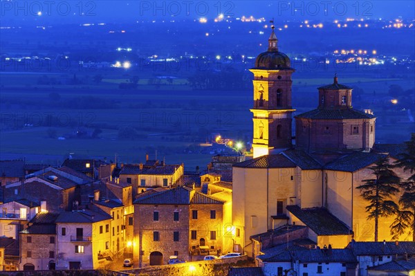 Illuminated townscape at dusk