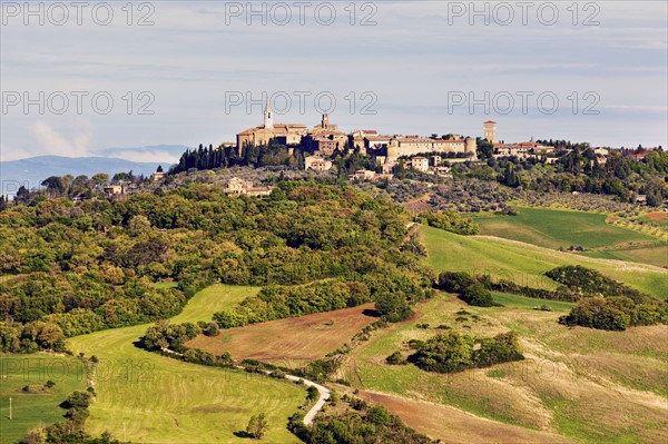 Town on green hills