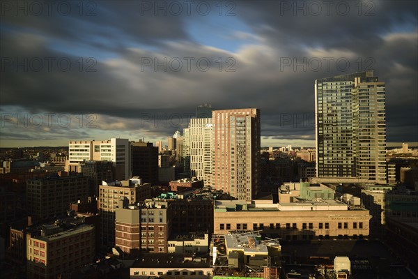 Storm clouds above downtown district