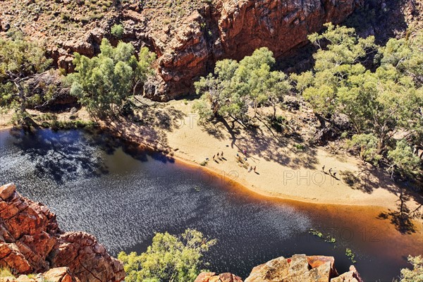 Elevated view of lake and rocks