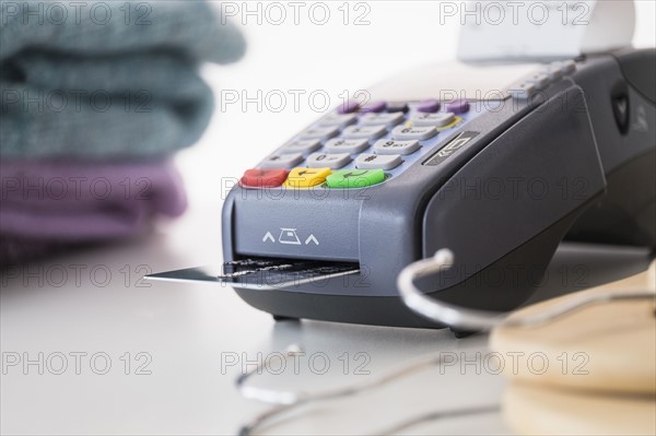 Credit card reader on counter.