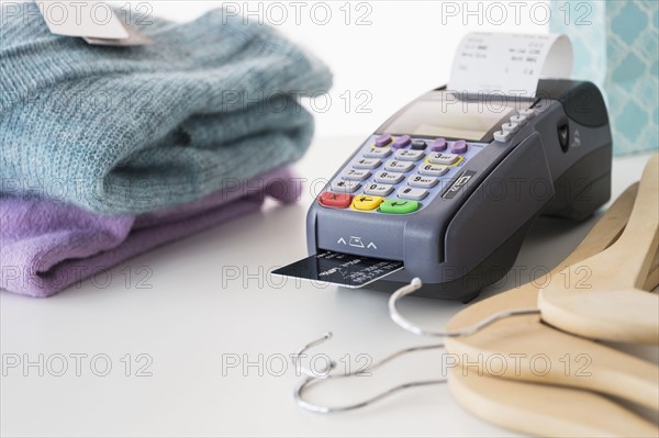 Credit card reader on counter.