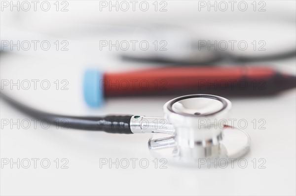 Blood sample and stethoscope.
