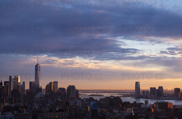 Cityscape of New York with view of One World Trade Centre. USA, New York, New York City.