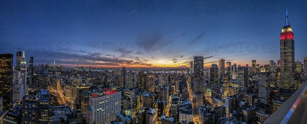 View of Manhattan at dusk. USA, New York, New York City.