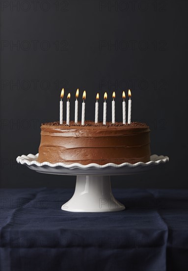 Studio shot of chocolate birthday cake