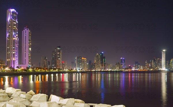 Illuminated cityscape at night