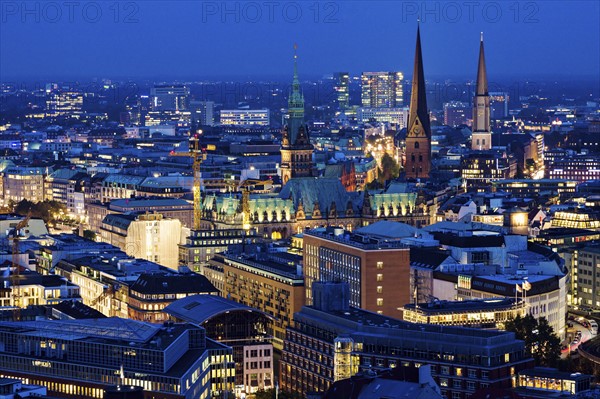 Hamburg churches and Town Hall towers Hamburg, Germany