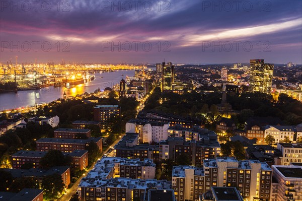 Sunset in Hamburg - aerial view Hamburg, Germany