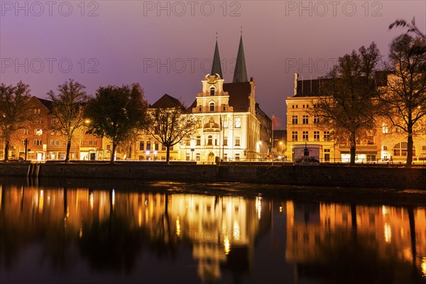 Architecture of Lubeck across Trave River Lubeck, Schleswig-Holstein, Germany