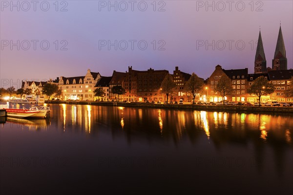 Architecture of Lubeck across Trave River Lubeck, Schleswig-Holstein, Germany