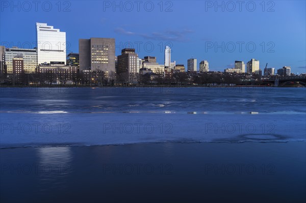 Charles river and West End neighborhood at dusk