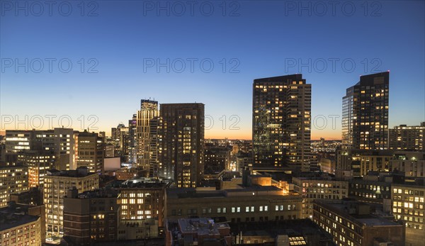 Modern downtown district at dusk