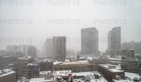 Modern downtown district covered with snow