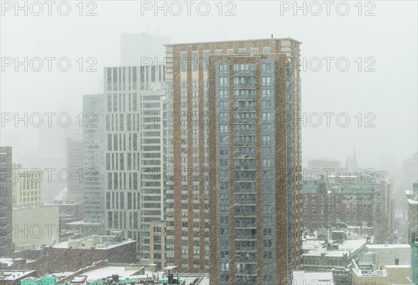 Downtown district in snow storm