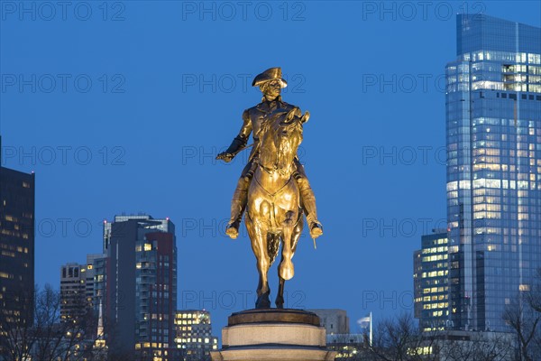 Boston Public Garden, Statue of George Washington on horse at dusk