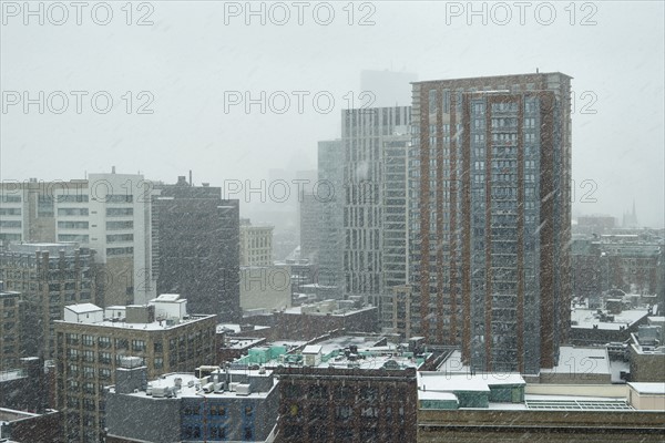 Snowstorm over downtown district