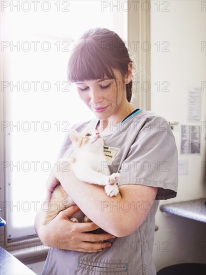 Kitten looking at vet