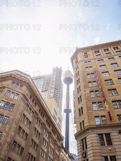 Low-angle view of communications tower