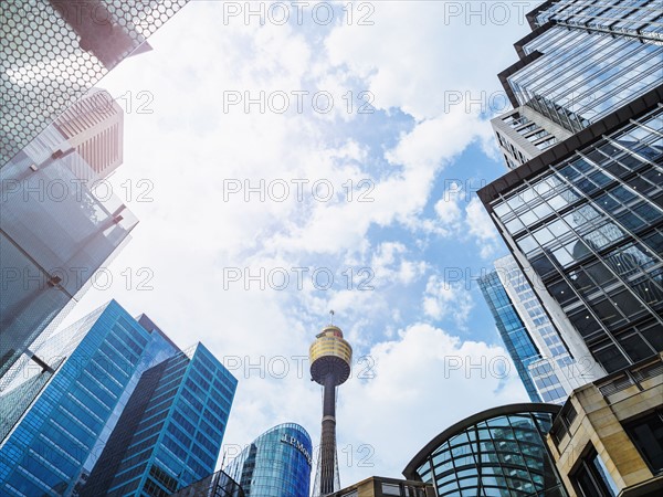 Low-angle view of communications tower