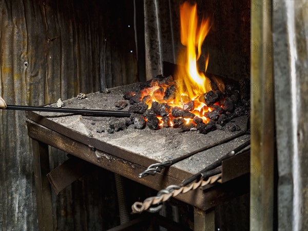 Close up of coal burning in furnace