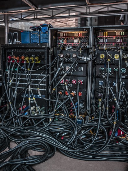 Rear view of amplifiers and cables