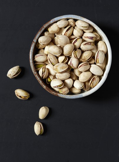 Overhead view of pistachio bowl