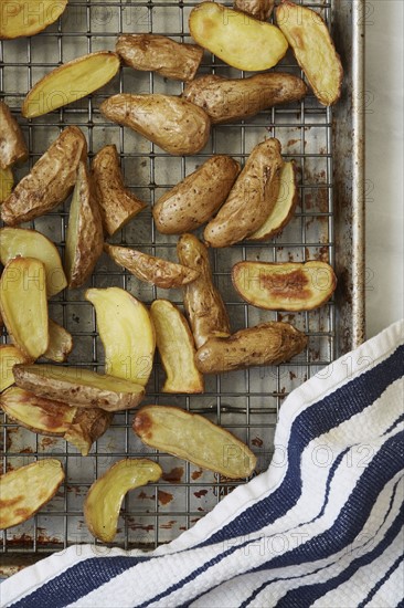 Overhead view of roasted potatoes