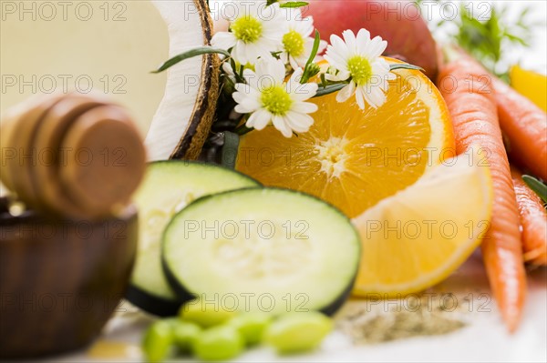 Fresh vegetables with flowers