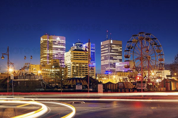 Canada, Manitoba, Winnipeg, Long exposure of car traffic at dusk