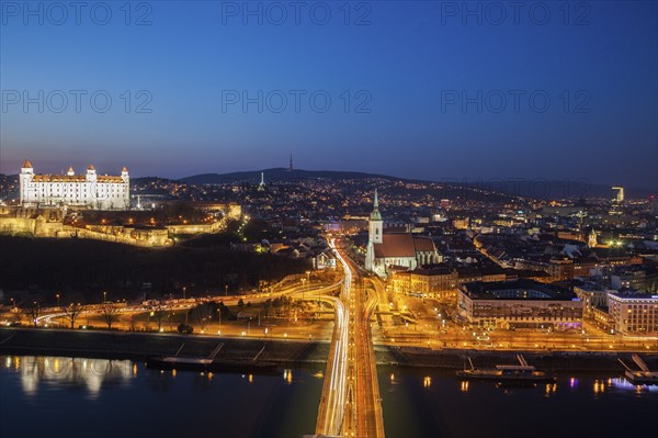 Slovakia, Bratislava, Cityscape at dusk