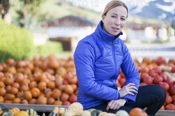 Austria, Salzburger Land, Maria Alm, Portrait of mature woman in blue jacket