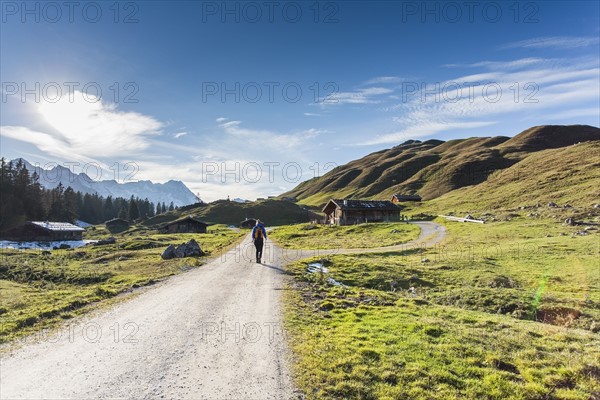 Austria, Salzburger Land, Weissbach, Mature woman hiking on sunny day in mountain landscape