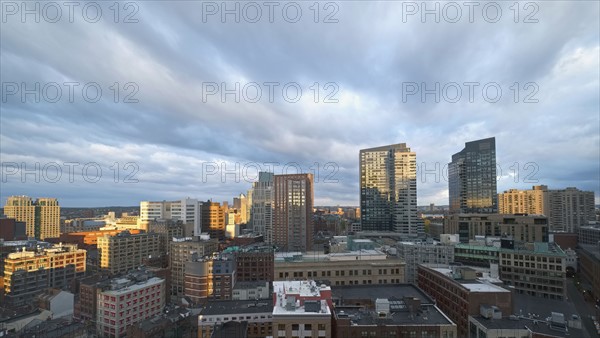 Massachusetts, Boston, City skyline at dawn