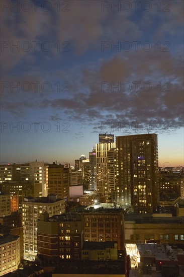 Massachusetts, Boston, Downtown district at dusk