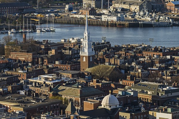 Massachusetts, Boston, Aerial view of North End and Charlestown areas