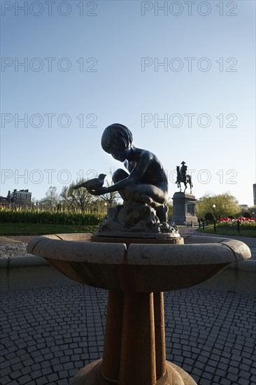 Massachusetts, Boston, Silhouette of statues in Boston Public Garden