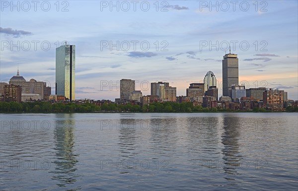 Massachusetts, Boston, Charles river and city skyline at dusk